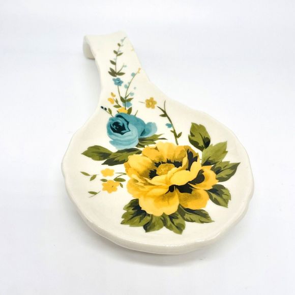 Pioneer Woman Other - Pioneer Woman Rose Shadow Floral Stoneware Spoon Rest Kitchen Utensil
